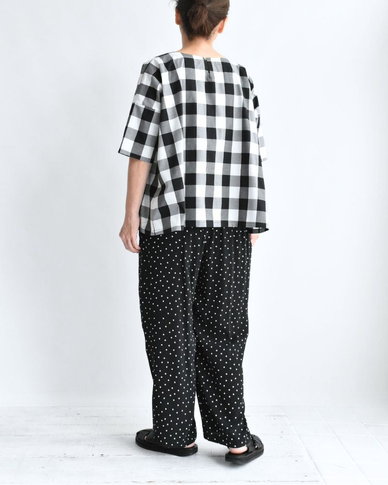 Block Check Panel T-Blouse in White/Black