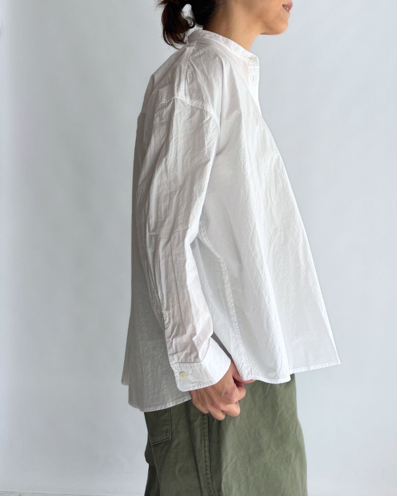Band Collar Big Shirt in White