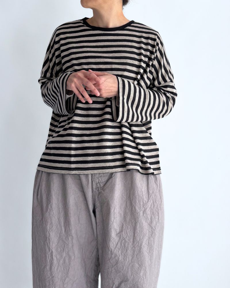 Linen Jersey Pullover in Natural/Black Border
