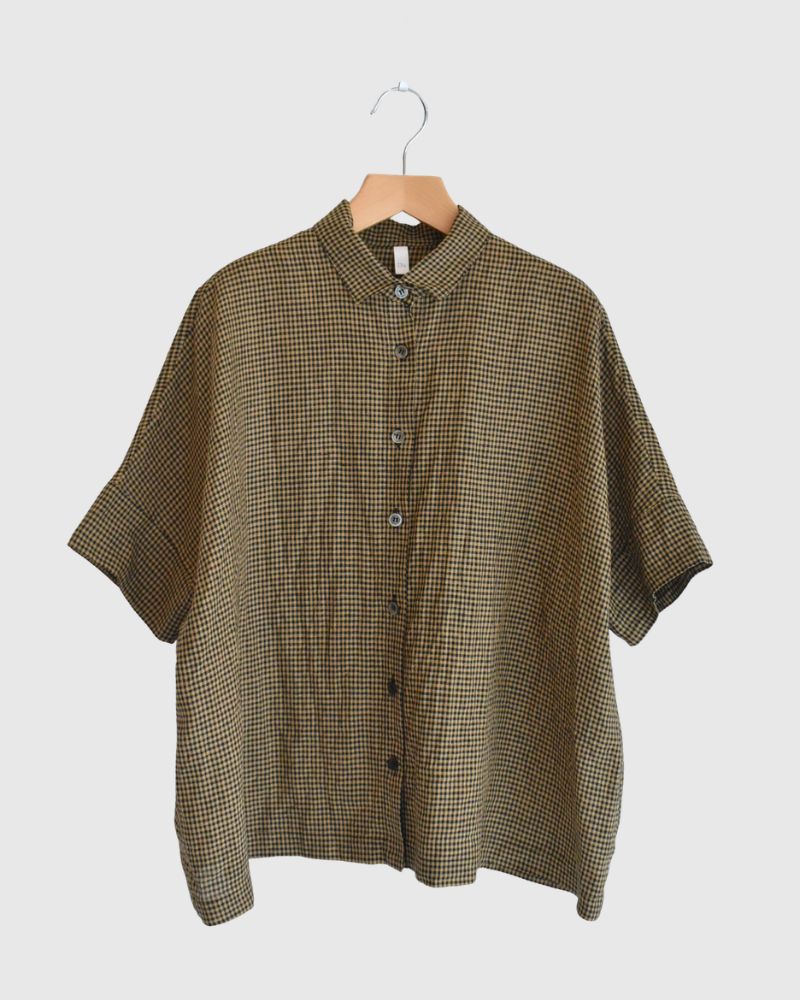 Wide Cuffed Shirt in Camel/Black