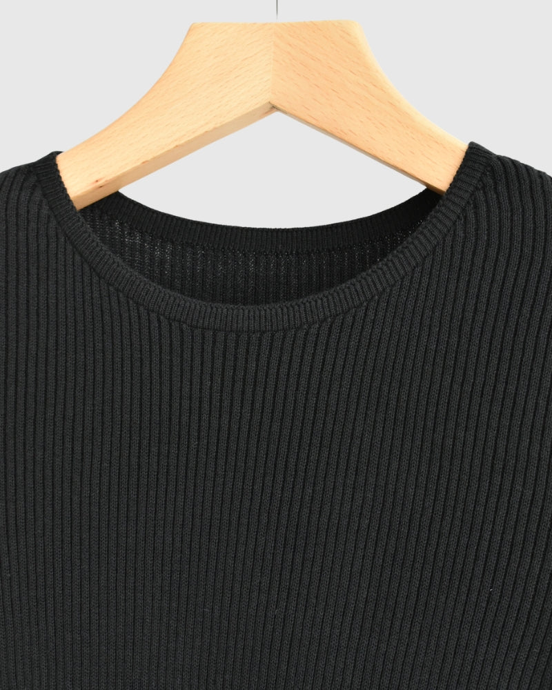 JAPAN WHOLEGARMENT Rib Knit Pullover in Black