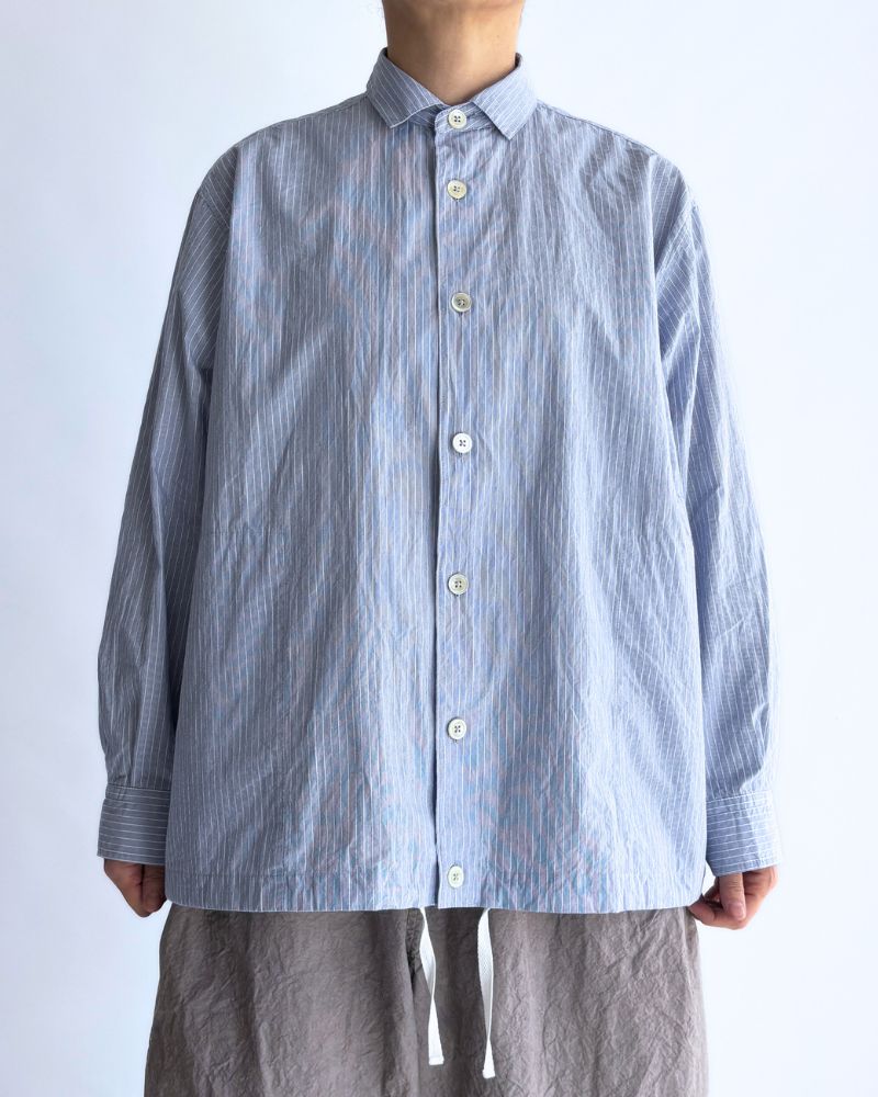 Drawstring shirt in White/Sax Stripe