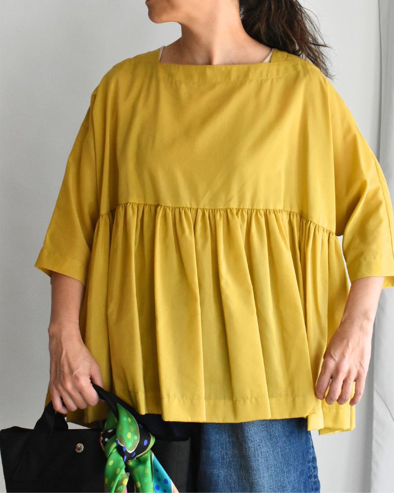 Gathered boat neck blouse in Yellow