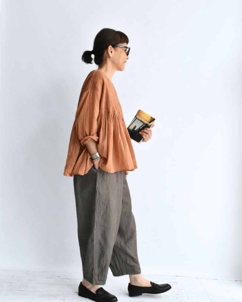 Crew-Neck 3/4 SL Shirt with Mini Pintuck in DarkOrange