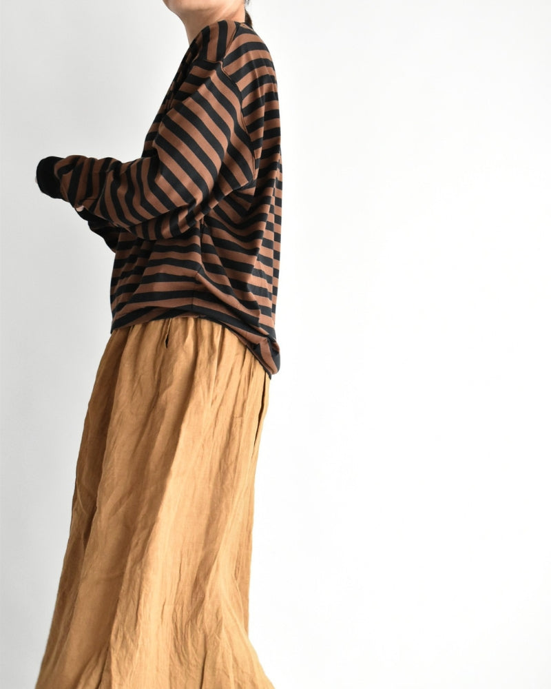Tuck Cocoon T-Shirt in Brown/Black Border
