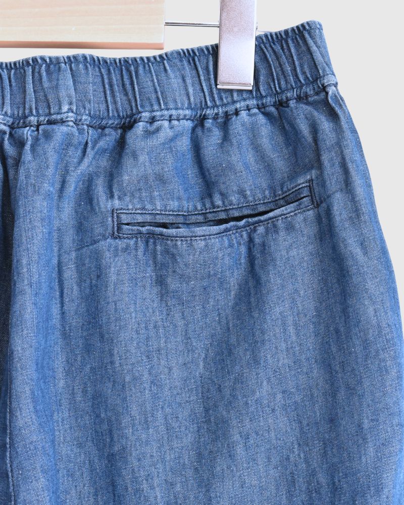 COTTON/LINEN DENIM EASY WIDE PANTS Blue
