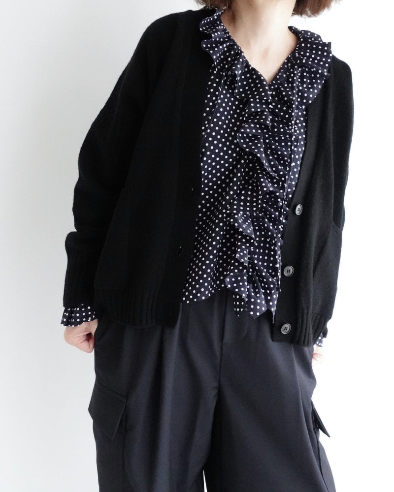 Dot Frill Blouse in Navy