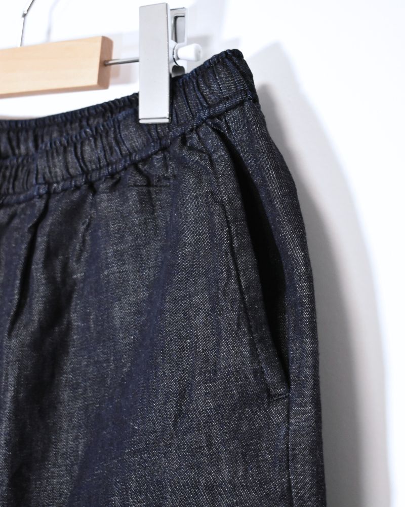 WASHED COTTON/LINEN EASY TAPERED PANTS in Navy