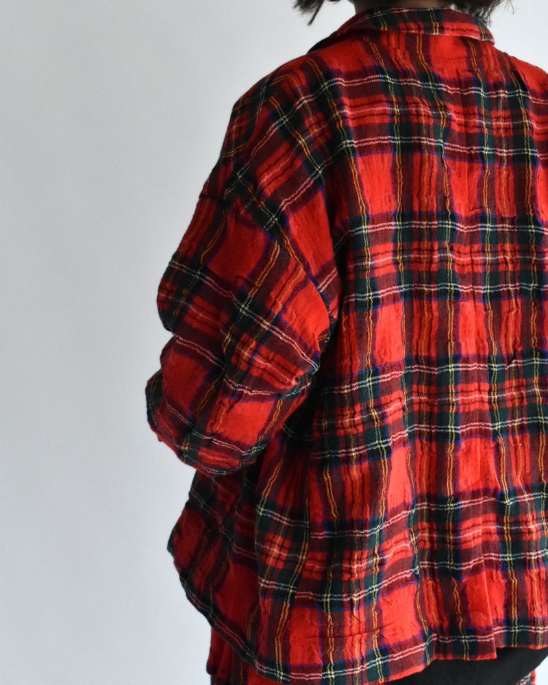 Cotton Wool Tartan Check Jacket in Red