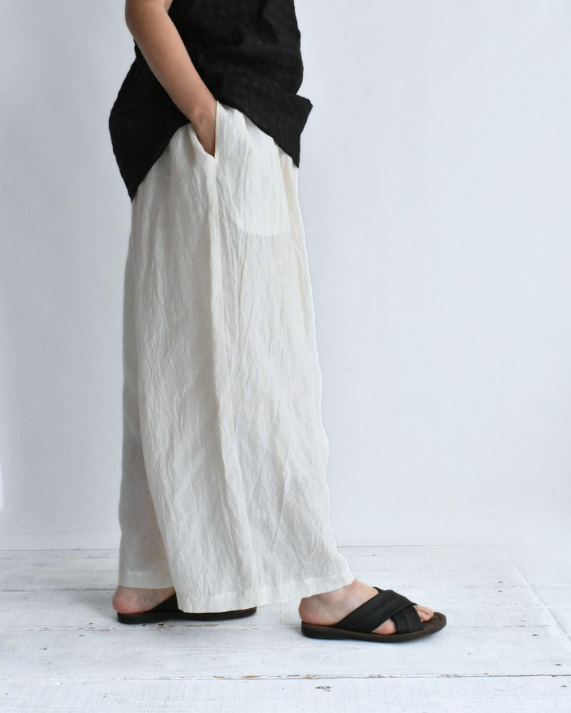 Wide Cocoon Gathered Pants (LINEN) in OffWhite