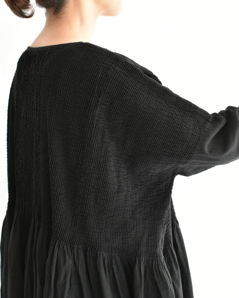 MINI PINTUCK PULLOVER DRESS in Black