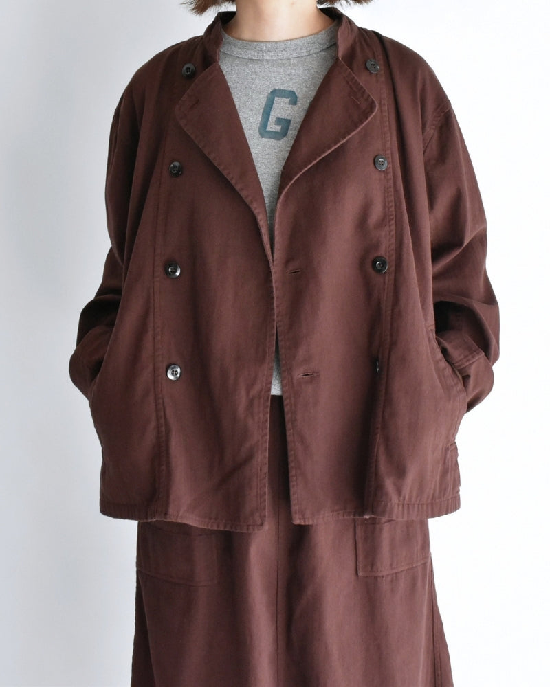 Stand Collar Double Breast Jacket in Burgundy