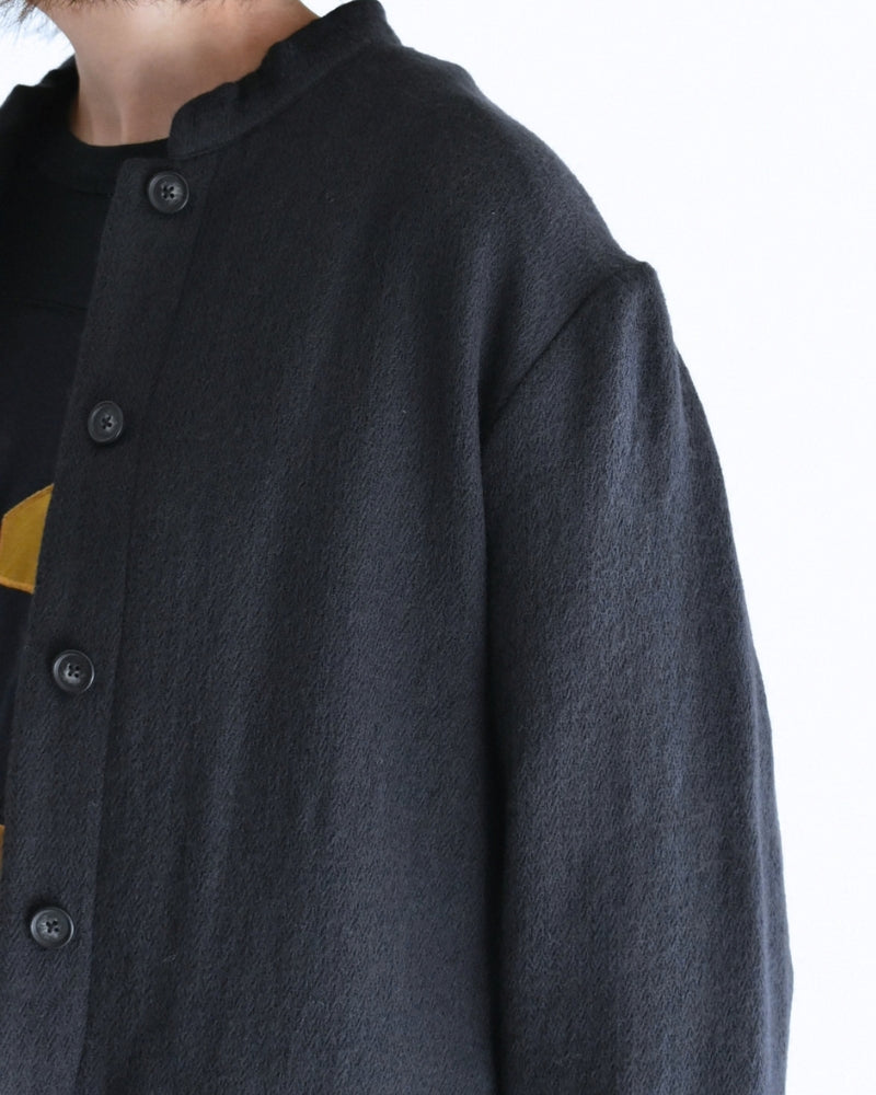 Stand Collar Fly Front Jacket in Navy