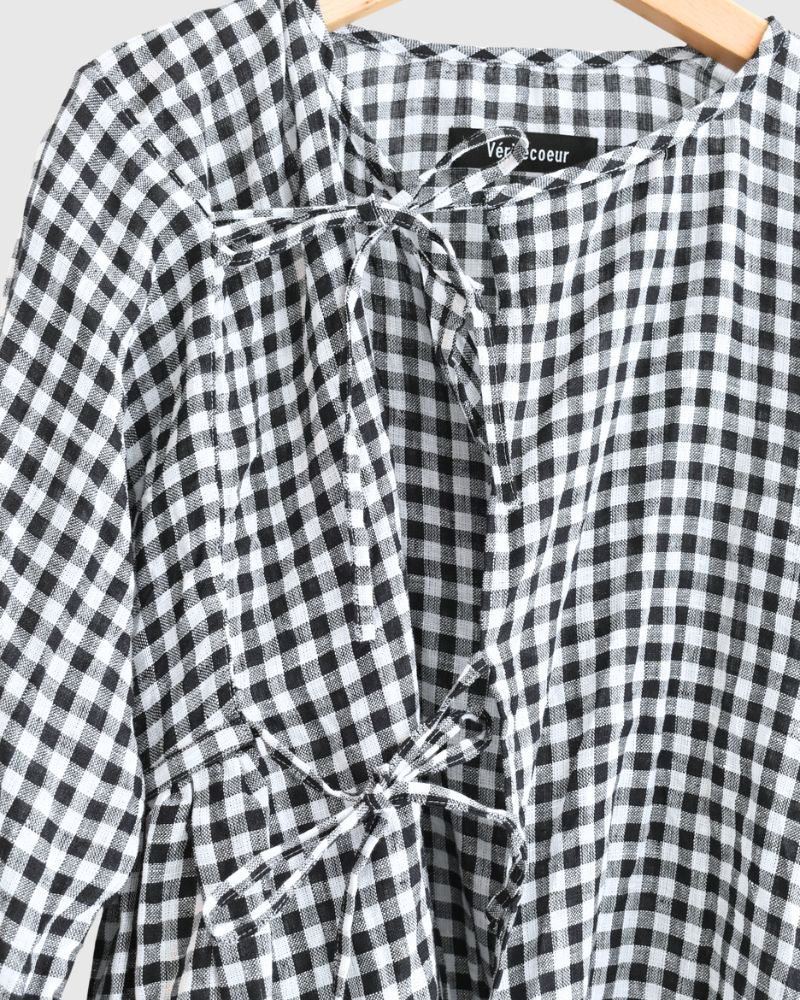 Gingham Check Cache-coeur Blouse in BlackCheck