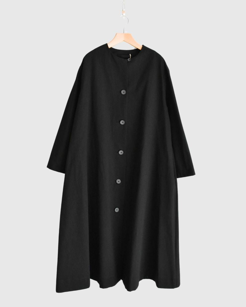 Cotton Washi Wide A-line Coat in Black