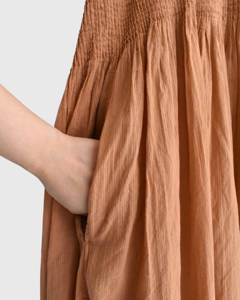Crew-Neck F/SL Dress with Pintuck in DarkOrange