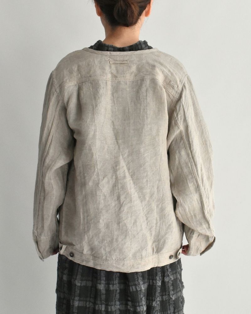 Handwoven Hemp Denim Collarless Jacket in Flax