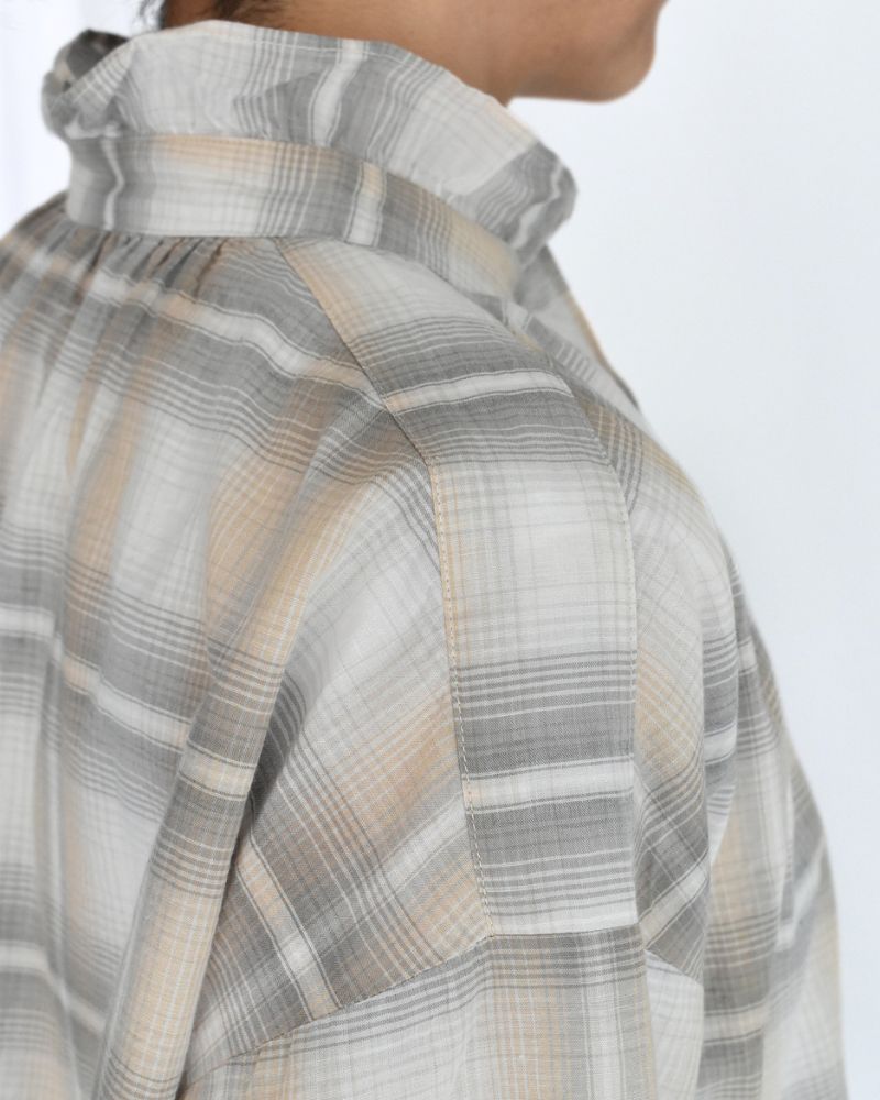 Light Madras Ruffle Blouse in Light Charcoal