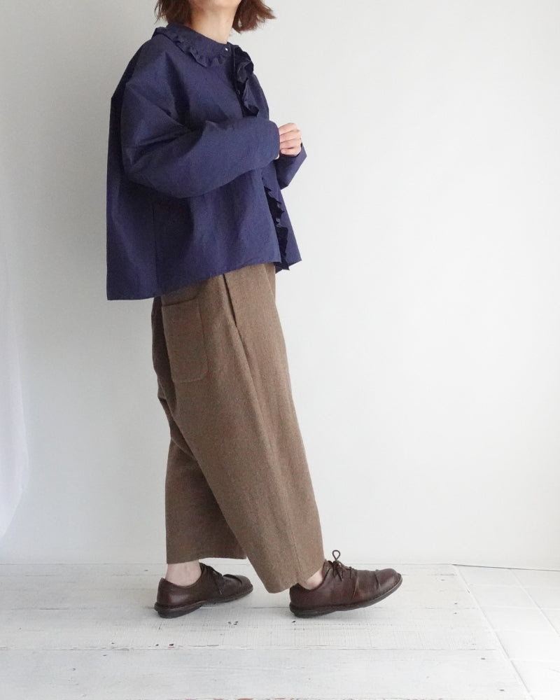 Collar & Front Frill Blouse in Navy