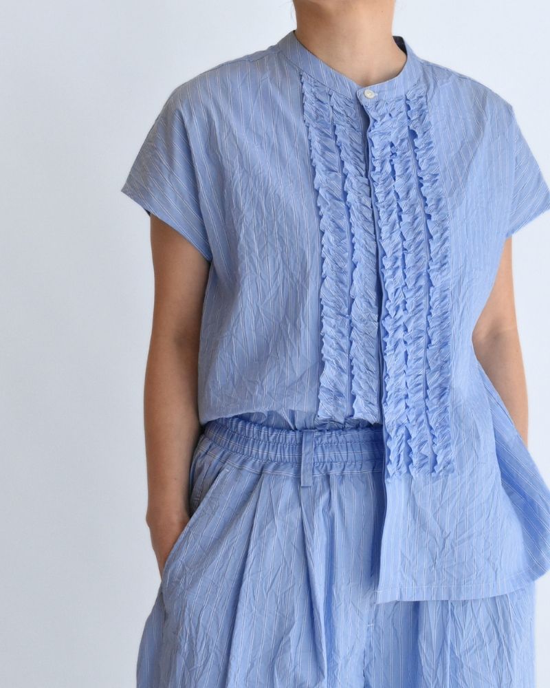 RAY-CC French Sleeve Frill Blouse in SaxStripe