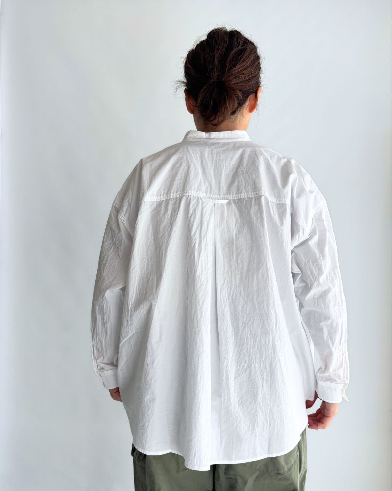Band Collar Big Shirt in White