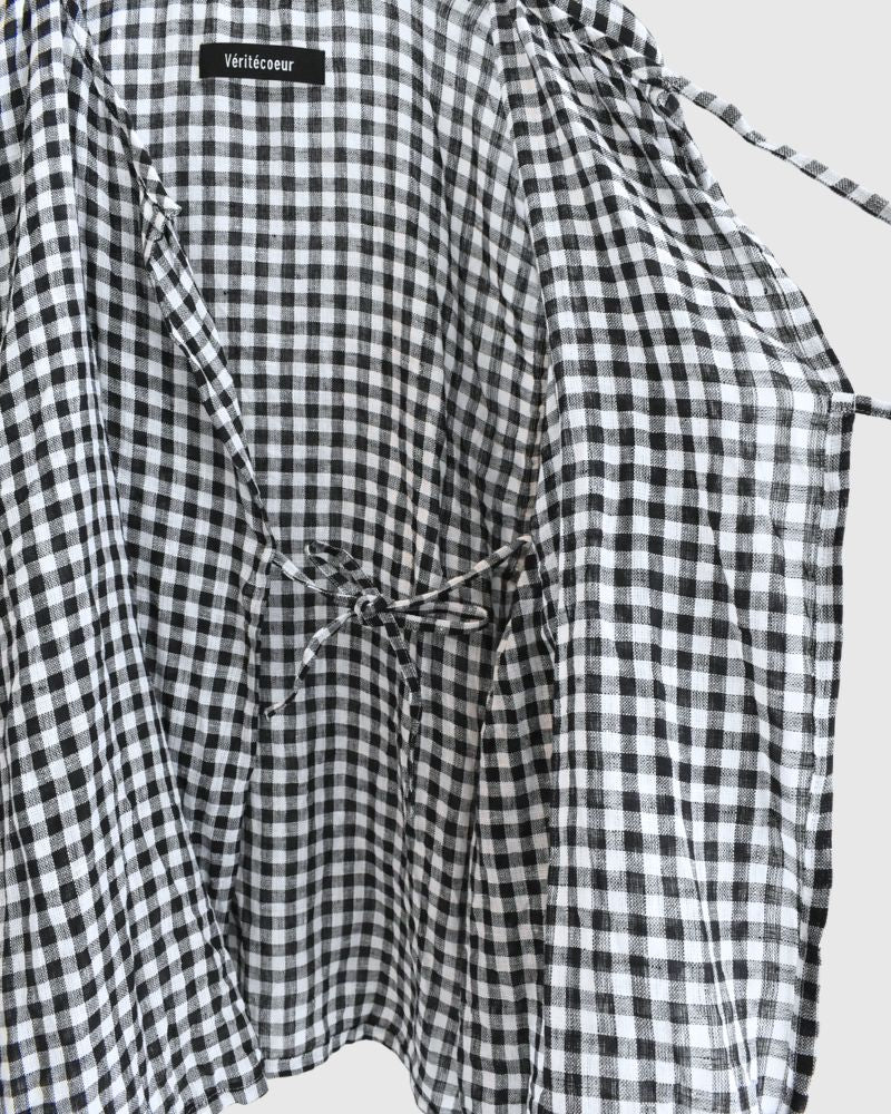 Gingham Check Cache-coeur Blouse in BlackCheck