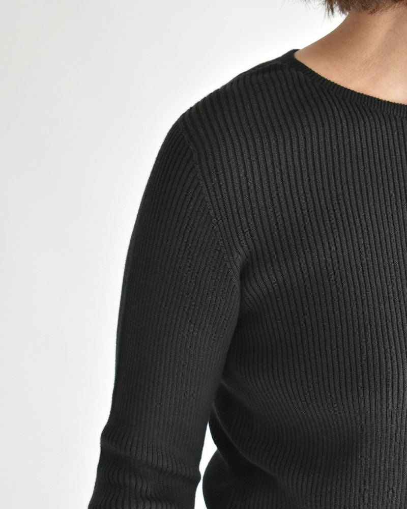 JAPAN WHOLEGARMENT Rib Knit Pullover in Black