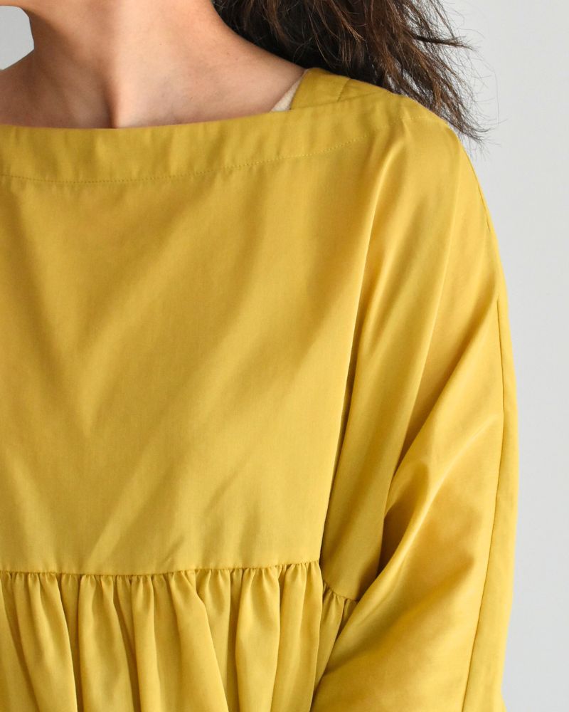 Gathered boat neck blouse in Yellow