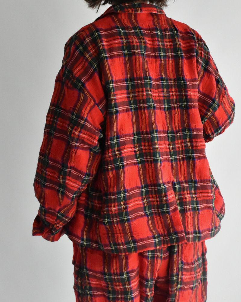 Cotton Wool Tartan Check Jacket in Red