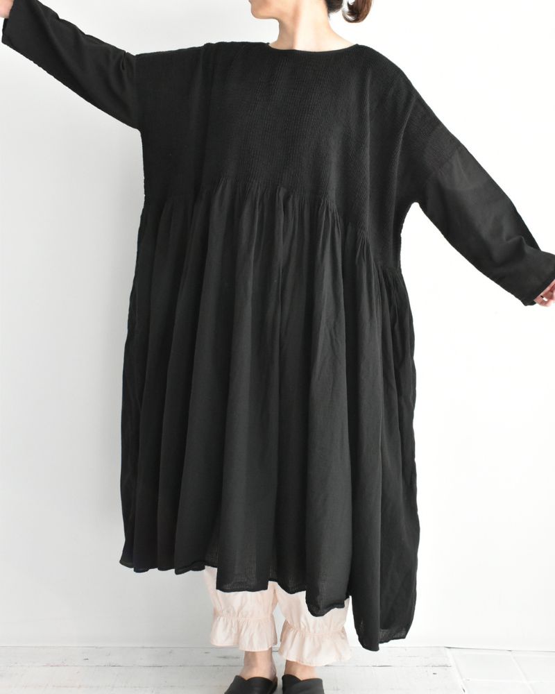 MINI PINTUCK PULLOVER DRESS in Black