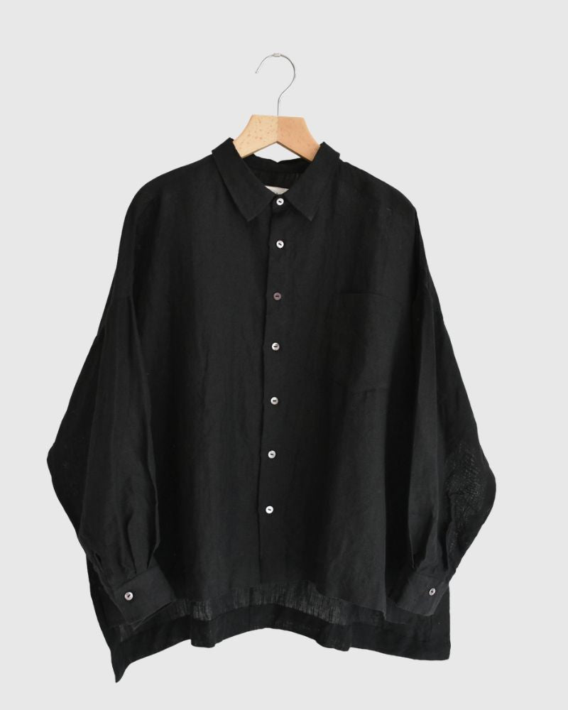 Handwoven 60×60 Linen Square Shirt in Black
