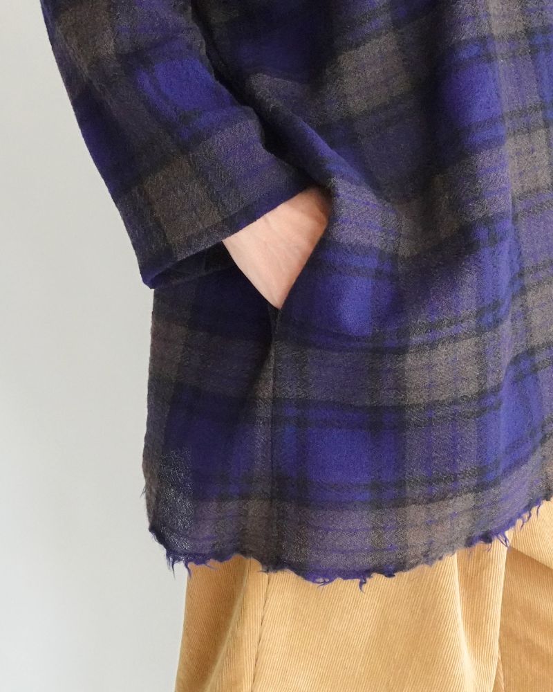 Wool Gauze Voile Reversible Top in Navy/Brown