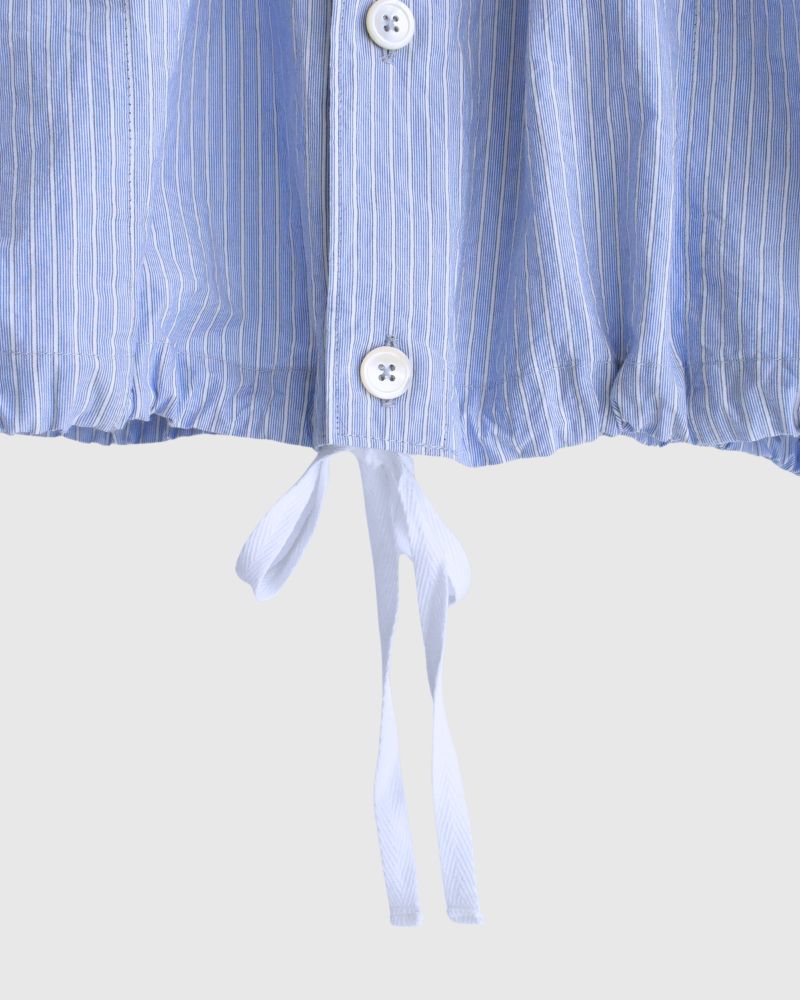 Drawstring shirt in White/Sax Stripe