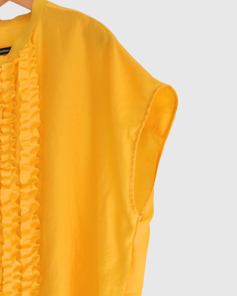RAY-SILK French Sleeve Frill Blouse in Yellow