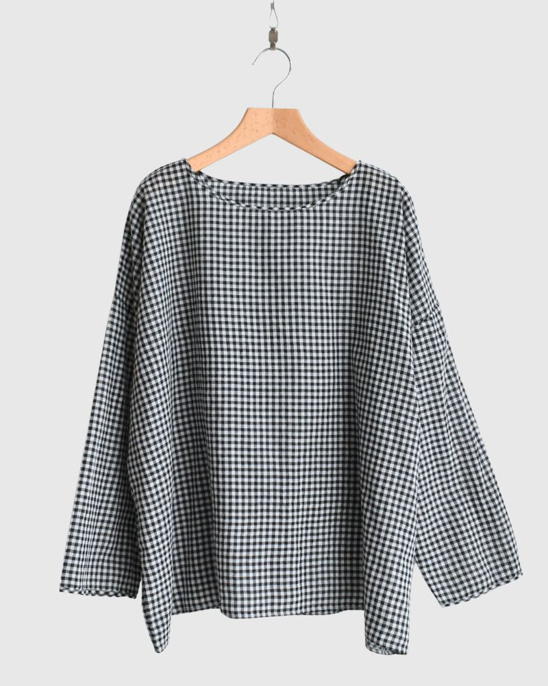 HANDWOVEN COTTON/SILK GINGHAM CHECK DROP SHOULDER SMOCK in Black