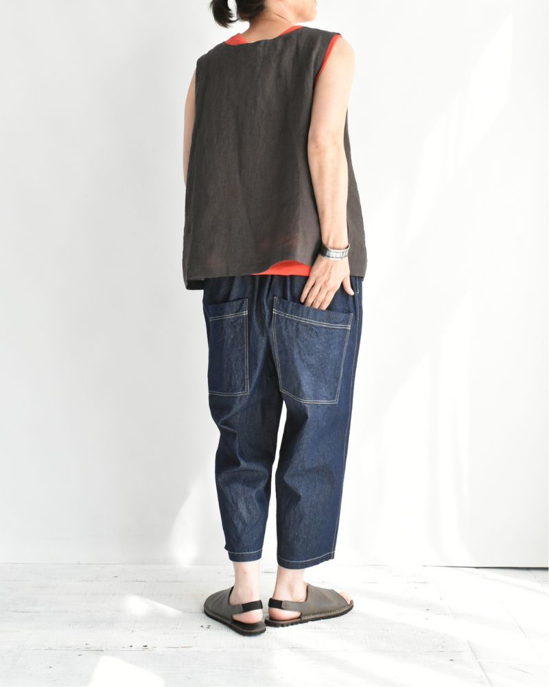Big Pocket Pegtop Pants (Denim) in Indigo