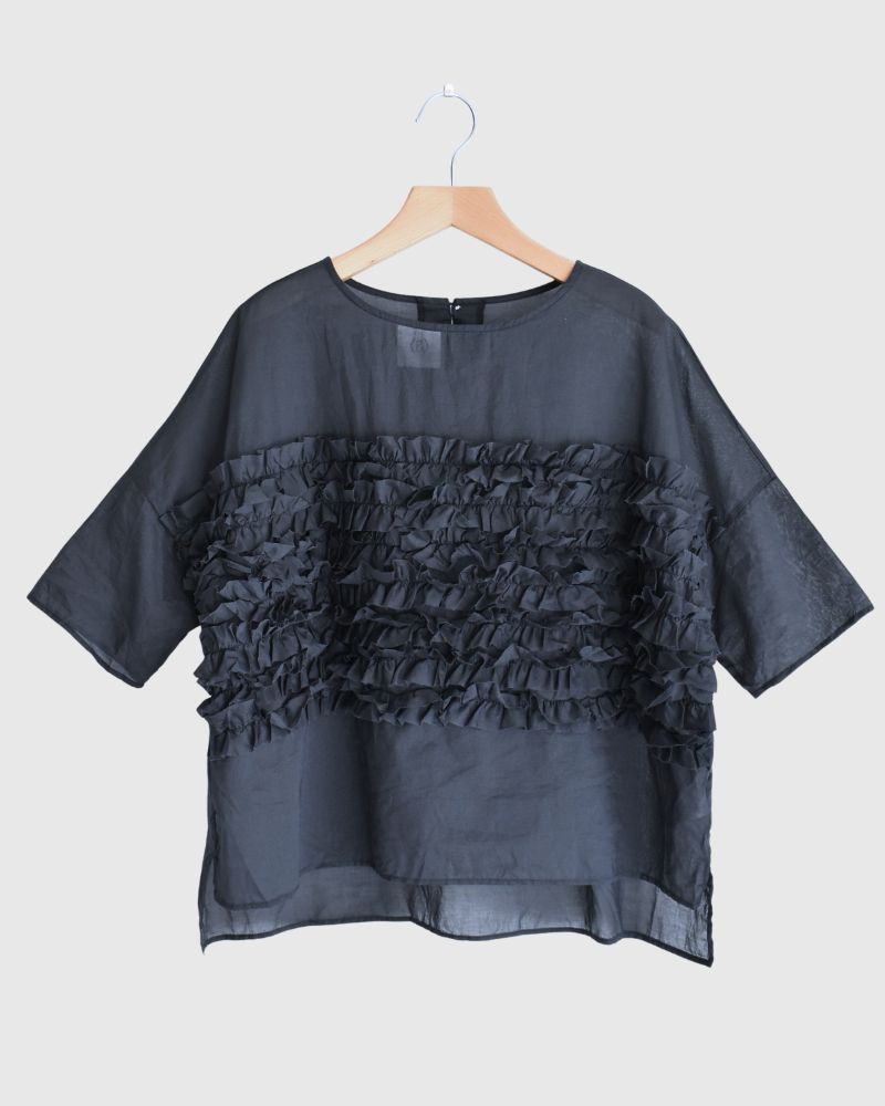 Beside Frill Pullover in Navy