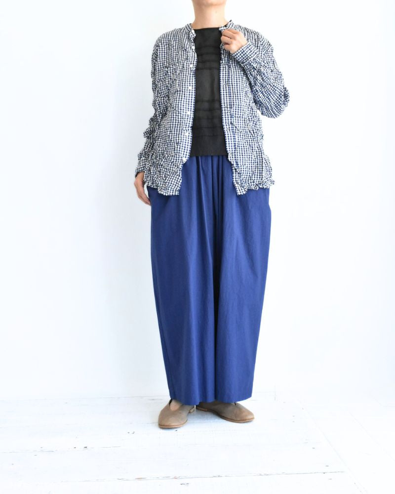 BANDED COLLAR L/SL OVERSIZED SHIRTS in BlueGingham