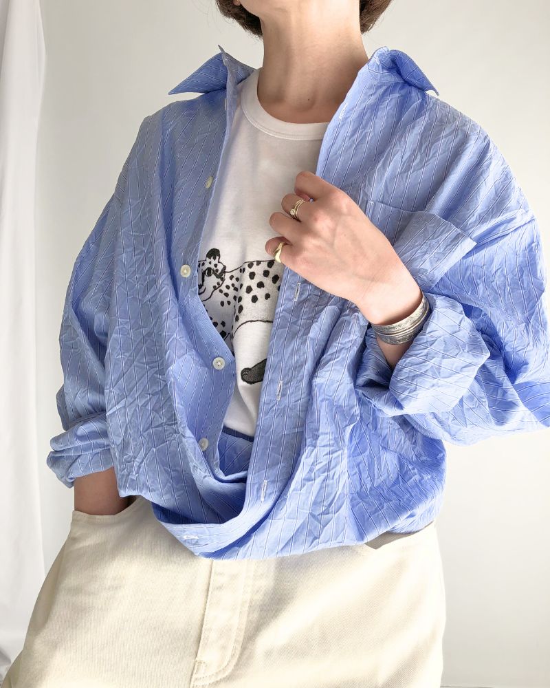 CLEA-CC 2-Way Regular Collar Shirt in SaxStripe