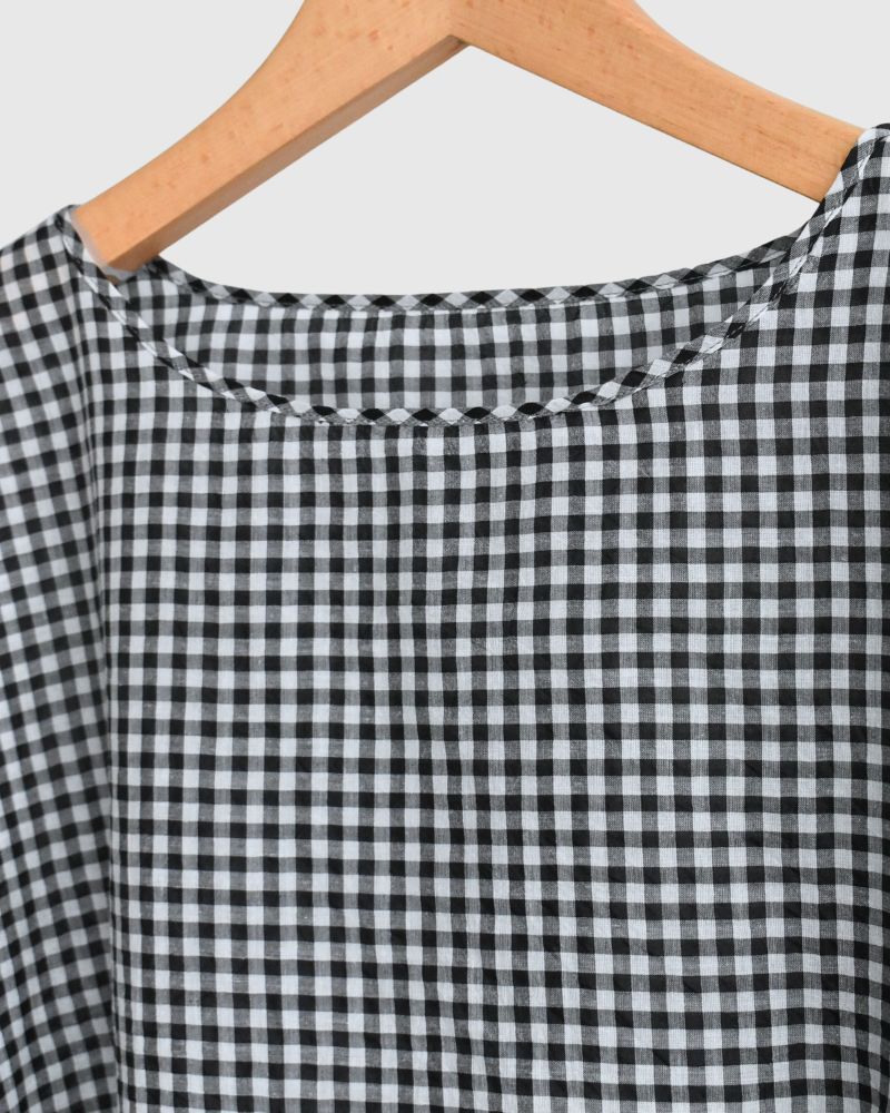 HANDWOVEN COTTON/SILK GINGHAM CHECK DROP SHOULDER SMOCK in Black