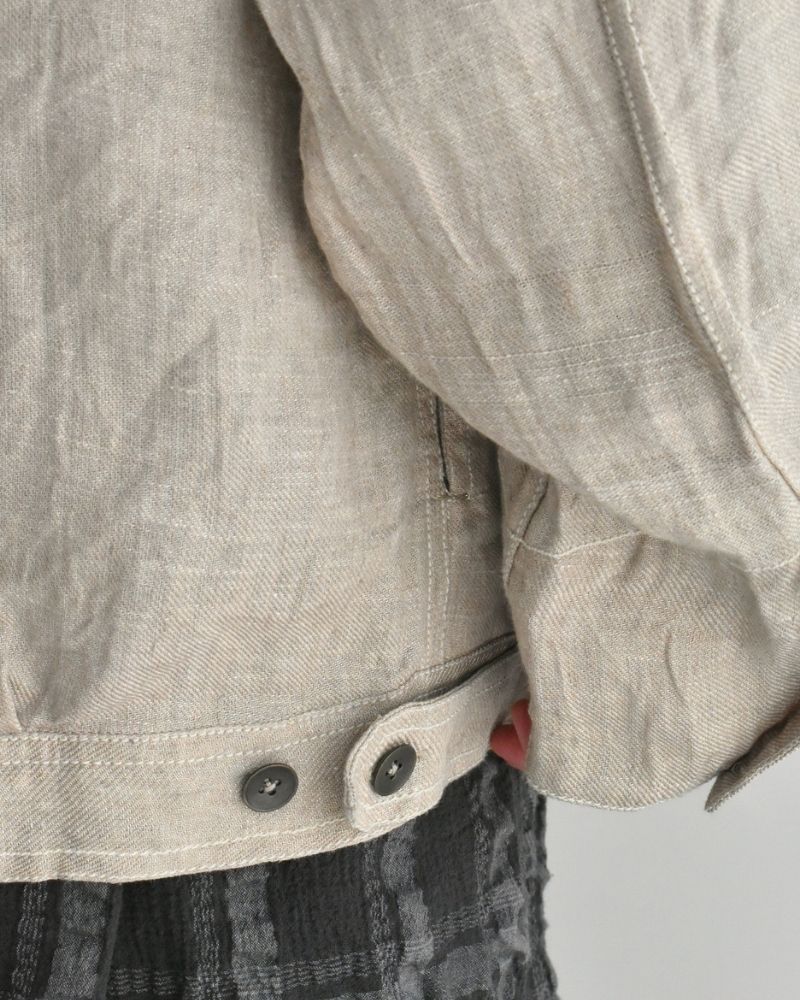 Handwoven Hemp Denim Collarless Jacket in Flax