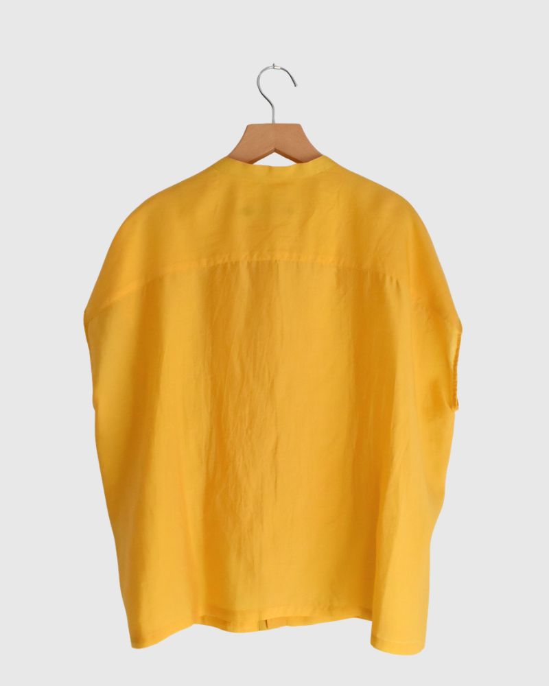 RAY-SILK French Sleeve Frill Blouse in Yellow