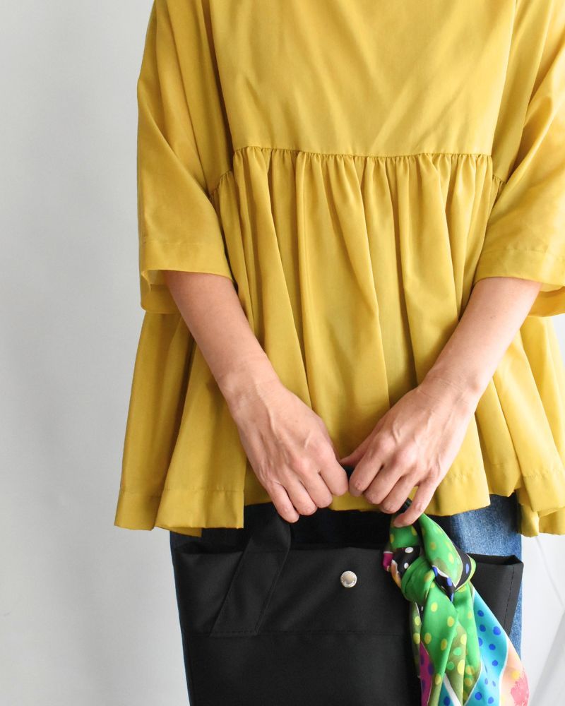 Gathered boat neck blouse in Yellow