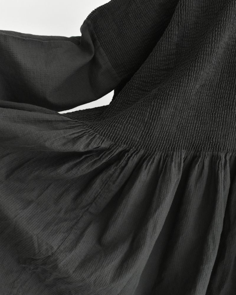 MINI PINTUCK PULLOVER DRESS in Black