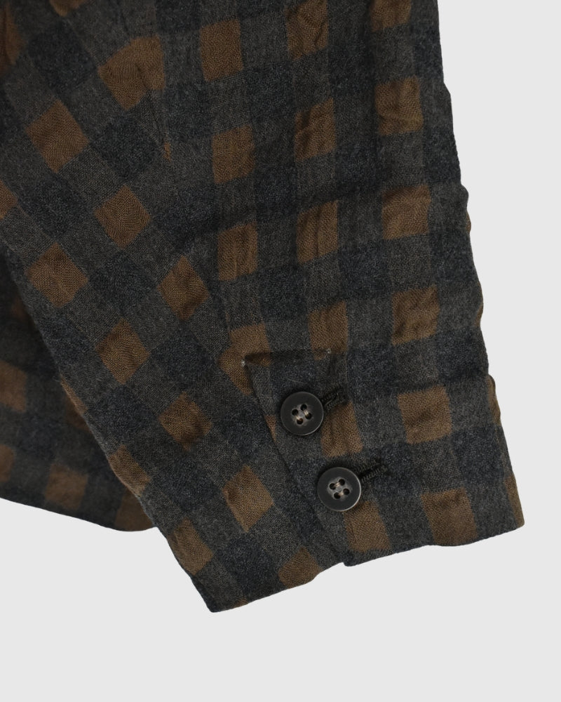 Cotton Wool Gingham Check Jacket in Khaki/Charcoal
