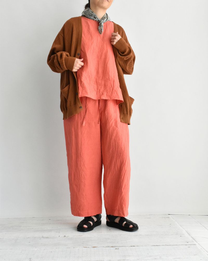 French Linen Wide Pants in Orange