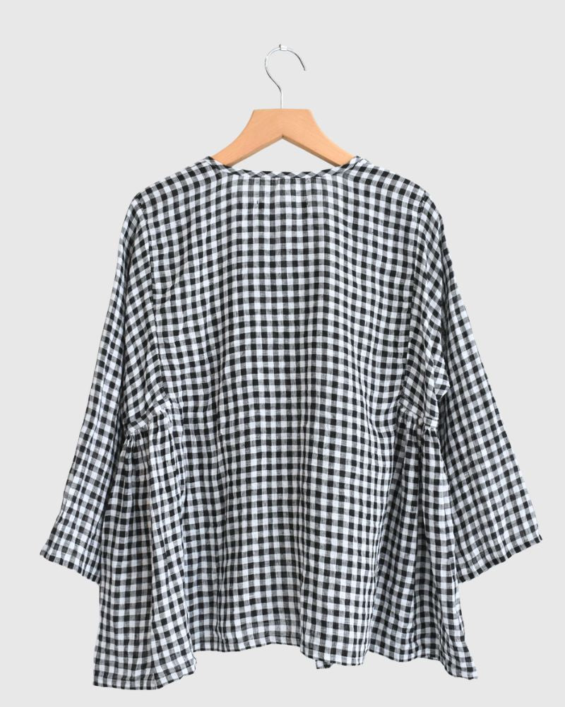Gingham Check Cache-coeur Blouse in BlackCheck
