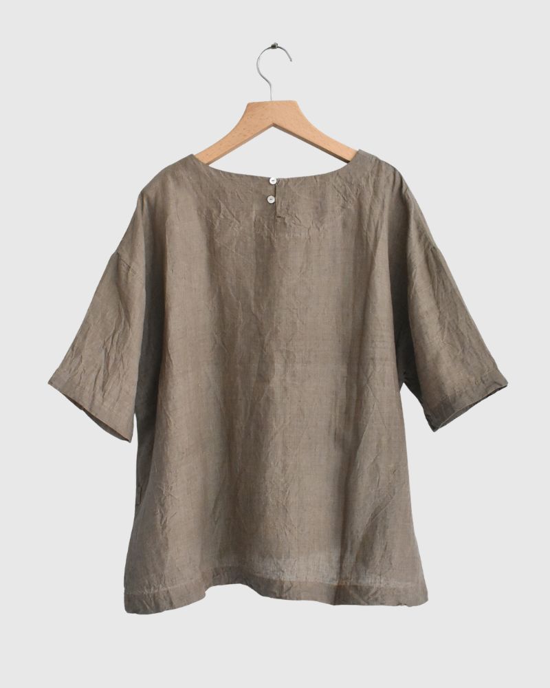 Handwoven 60x60 Linen Pullover Shirt in Beige
