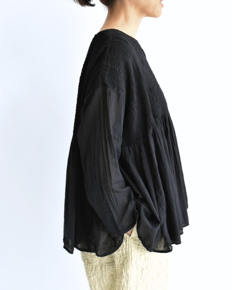 Crew-Neck 3/4 SL Shirt with Mini Pintuck in Marine