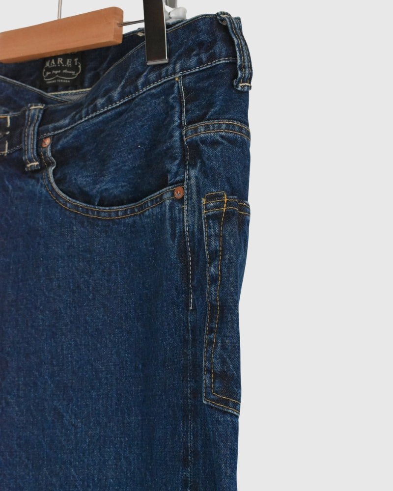 Selvedge Denim Asymmetric Tuck Pants in Blue